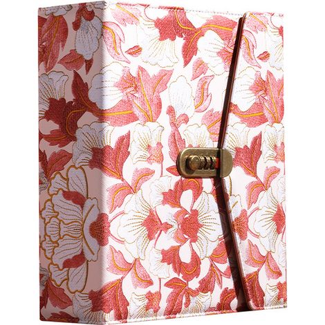 Livre d'argent à cadenas à combinaison à motif de pivoine dorée