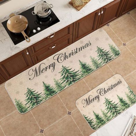 Lot de 2 Tapis de Noël antidérapants lavables, dimensions 40x60 cm + 40x120 cm, multicolores, pour couloir, salle de bain et cuisine (1/5)