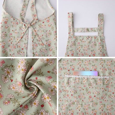 Grembiule da cucina, grembiule da donna, grembiule con motivo floreale, grembiule con fiocco, con tasche per cucinare e cuocere al forno (1/5)