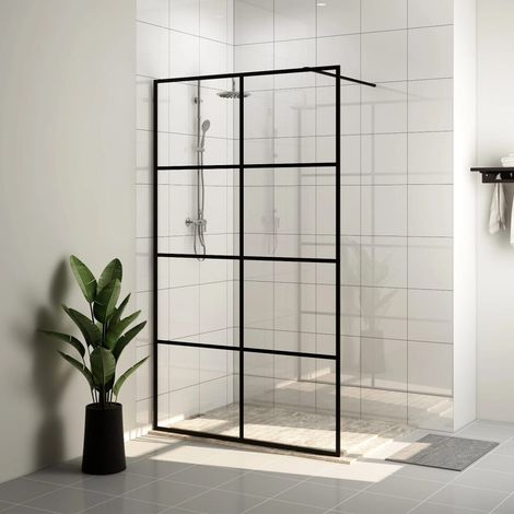 vidaXL Parete per Doccia Walk-in Vetro Trasparente ESG 90x195 cm Nera (1/5)