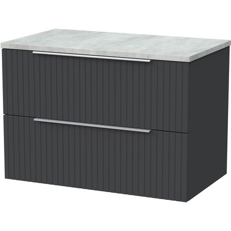 Callingwood Contemporary Wall Hung 2 Drawer Vanity Unit with Bellato Grey Laminate Worktop , 800mm, Dark Grey