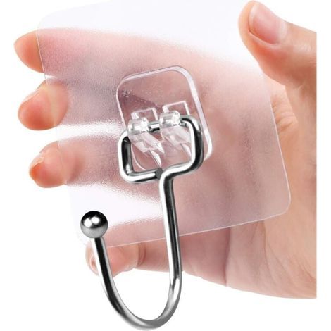 Ganci adesivi trasparenti, 8 pezzi ganci trasparenti resistenti e impermeabili, 44 libbre/20 kg (max) ganci adesivi per bagno per camera da letto, bagno, cucina, parete, porta, frigorifero, plafoniera (1/4)