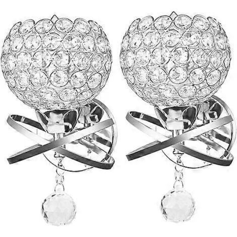 Lot de 2 appliques murales en cristal, applique décorative de style moderne pour décoration DIY, ampoule E14 non incluse (argent)
