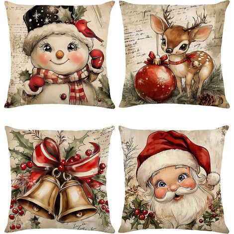 Fundas de cojín decorativas navideñas para sofá, sala de estar, decoración de interiores y exteriores (4 piezas) (1/5)