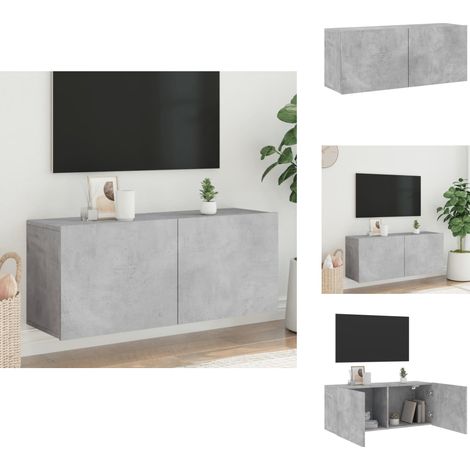 Meuble TV mural gris béton 100x30x41 cm - Meuble Tv Mural - Meuble Tv Gris - Support Tv - Meuble Hifi - Rangement Tv (1/5)