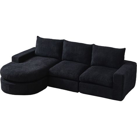 Sofá modular en L de chenilla negra con chaise longue reversible 250 x 160 x 80 cm MODENUIT (1/5)