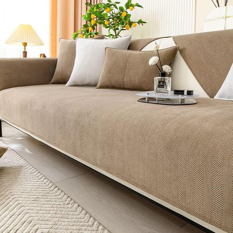 Housse de canapé pour assise, antidérapante, structure à chevrons, protection de canapé, pour chien, chat, couleur café au lait, 70 x 180 cm (1/5)
