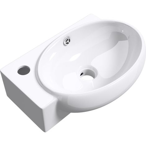 Mai & Mai Lavabo da Appoggio 42X28X15cm, Lavabo Bagno Sospeso Lavandino Bagno in Ceramica Brüssel001R Nano Rivestimenti Inclusi, un Foro per la Rubinetteria, Bianco