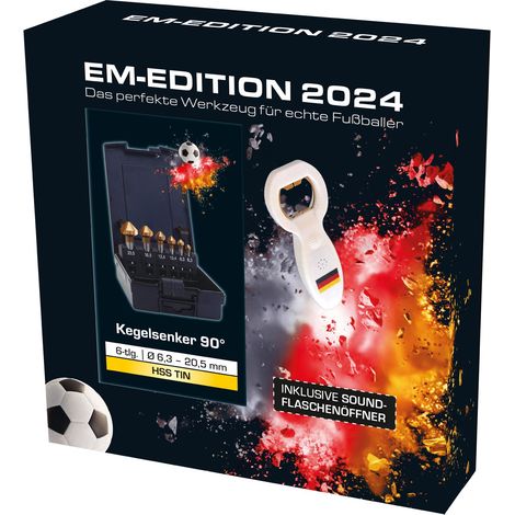 EXACT Fraise conique EURO2024 Ø6,3-20,5mm HSS-TIN 90° 6 pièces DIN335 avec décapsuleur sonore (1/5)