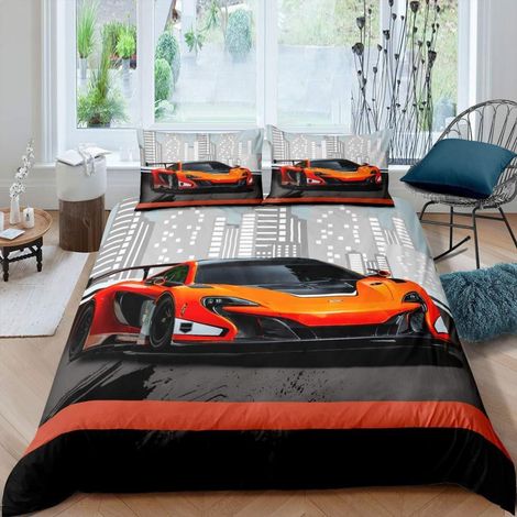 Bettwäsche Set 2-teilig 135x200 cm mit Sportwagen Motiv, Microfaser, für Kinder