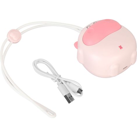 Mini ventilateur suspendu rechargeable USB 3 vitesses sans pale mains libres dessin animé portable avec cordon ajustable rose (1/5)