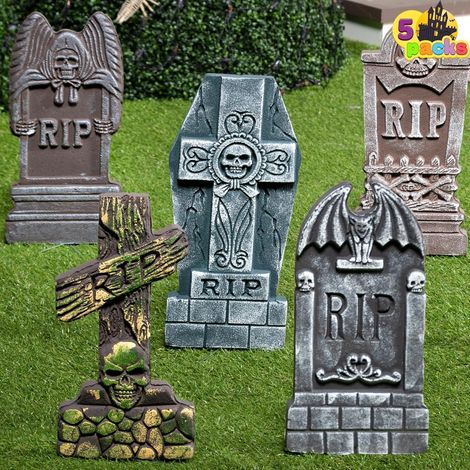 Halloween Grabsteine Set 5 Stück 43cm Schaumstoff mit 12 Metall Bodenstäben (1/5)