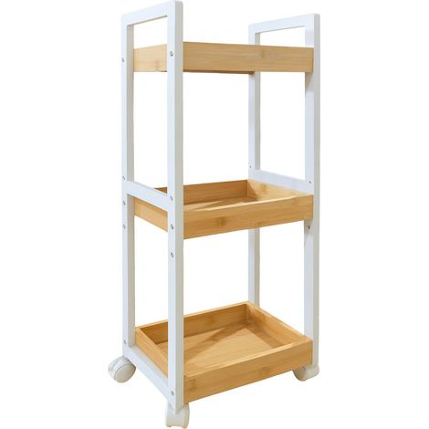 Carrito de almacenamiento de bambú con 3 estantes ajustables (1/5)