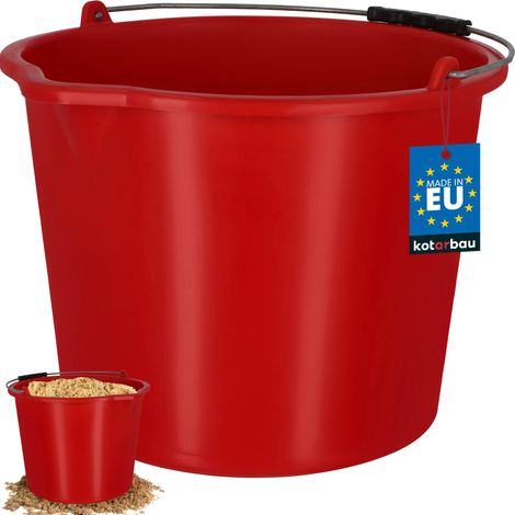 KOTARBAU® Seau de Maçon - Seau de Construction 16 L - Plastique - Seau de Chantier - Seau à Mortier - Rouge - avec Bec Verseur et Anse - Rond (1/4)