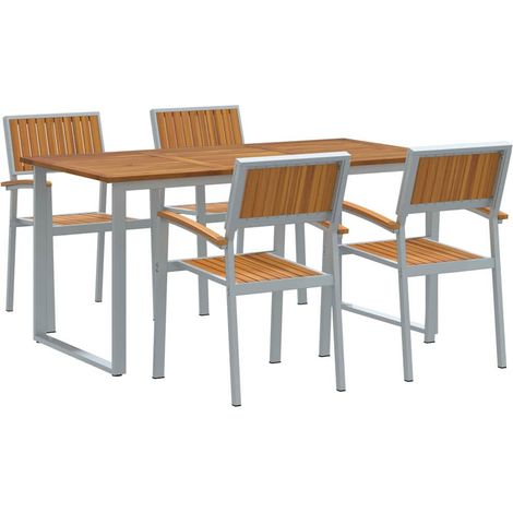 Maison Exclusive - Garten Essgruppe 5 pcs Grau Massivholz Akazie