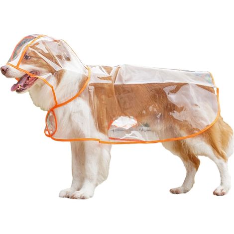 Imperméable pour chien avec capuche, transparent, en polyester inodore, pour chats et chiens, orange, taille 40 x 58 cm (1/2)