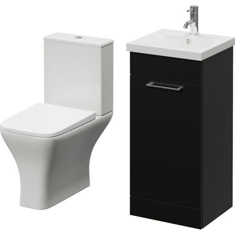 Napoli 390 Matt Black 400mm Single Door Vanity Unit and Kingston Toilet Suite with Glide Basin - 400mm - Chrome 160mm Handle
