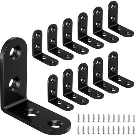 Lot de 12 Équerre d'angle, Acier au carbone 40x40mm, Finition noire, Avec 48 Vis, Pour Fixation Meubles Bois (1/5)