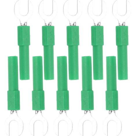 Y-förmiger Gabelverbinder aus Messing, 10er-Packung, 6-mm-Lötanschluss, 4-mm-Bohrung, 30–60 V DC Bananenstecker, 10 A, grün (1/5)