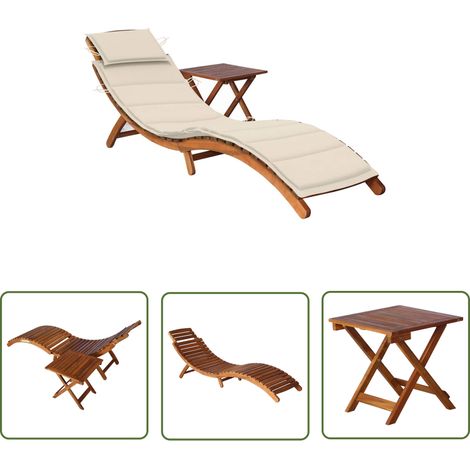 The Living Store Sonnenliege mit Tisch und Auflage Massivholz Akazie - Holz-Sonnenliege - Gartenliege - Akzient Möbel - Lounge Chair - Sonnenschirm (1/5)