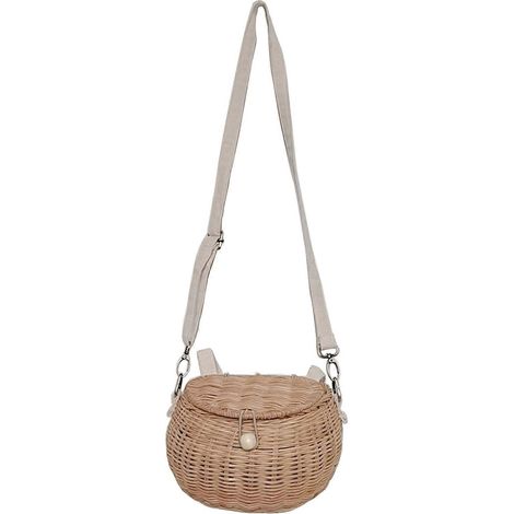 Umhängetasche aus Rattan mit Deckel, Aufbewahrungskorb für Snacks und Spielzeug, ideal für Kinder (Jungen und Mädchen), Schultertasche, vielseitig verwendbar, Fotorequisite