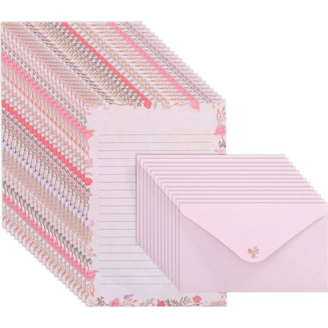 Ensemble de papier à lettres ligné et d'enveloppes, pour cartes, anniversaires, mariages, remises de diplômes, 30 enveloppes et 60 feuilles de papier (1/5)