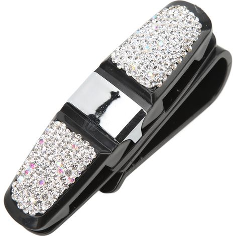 Porte-cartes pare-soleil auto blanc, clip lunettes de soleil universel, strass cristal, support cartes, accroche visière voiture (1/5)