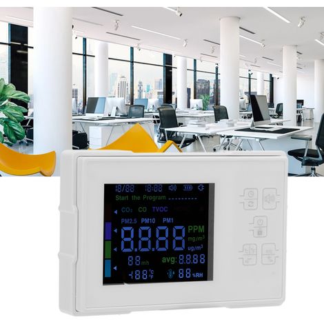Moniteur de qualité de l'air KF-909 (CO2, monoxyde de carbone, formaldéhyde, COVT) Moniteur de température et d'humidité pour les maisons, les bureaux et diverses occasions (1/5)