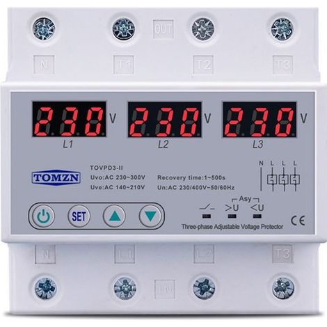 Dreiphasen-Schutzgerät mit Einzelanzeige, einstellbar bei Über- oder Unterspannung, mit automatischer Rückstellung, 63 A, 230 V