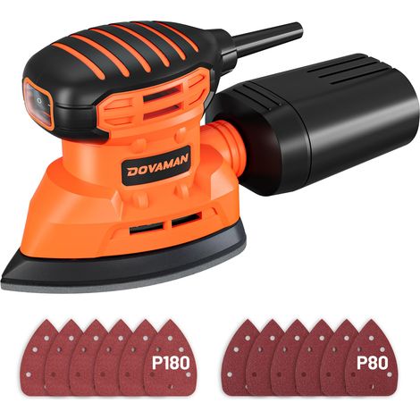 Ponceuses de Détail 130W, jusqu'à 12000 tr/min, 12PCS Papier Abrasif Adhésif, 2 Options de Collecte de Poussière, Faible Vibration, Ponceuse Électrique pour les Bois et Acier (1/5)