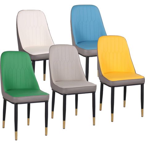 Set da 6 Sedie Cucina Multicolore Ecopelle Piedi Dorati Vienna Bianco (1/5)