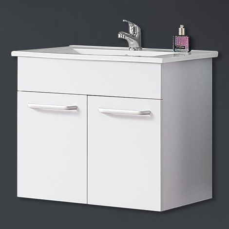 Meuble de salle de bain Armoire de rangement Meuble lavabo et Meuble sous vasque avec lavabo intégré 2 portes battantes Blanc L.58cmxP.38cmxH.50cm