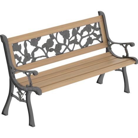3 Seater Garden Bench Outdoor Furniture Seating Wooden Slats Cast Iron Legs Patio Seat, Rose