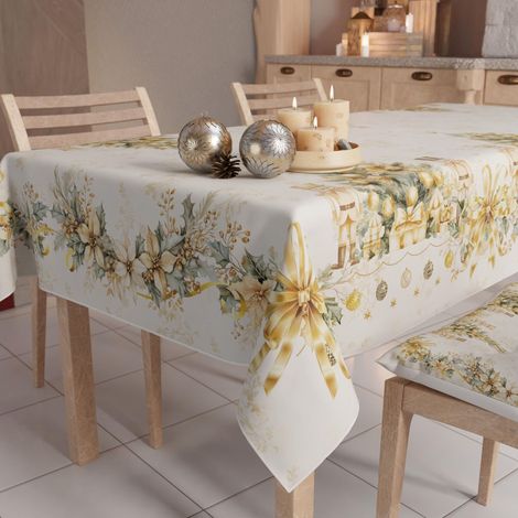 Nappe de Noël Anti-Taches Carrée, Couvre-Table, Cuisine, Motif Xmas Gold X4 Places (140 x 140 cm) 100% fabriquée en Italie (1/5)
