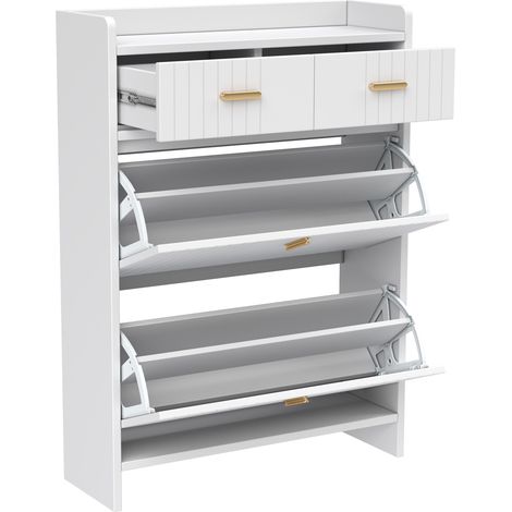 Zapatero estrecho con 2 puertas abatibles y 2 cajones, blanco, 75 x 24 x 108,5 cm (1/5)