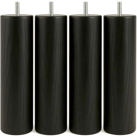 Lot de 4 - Pied de lit - Sommier - Bois massif hêtre - Filetage M8 - Support lourd - Intérieur - Noir - 25x6 cm