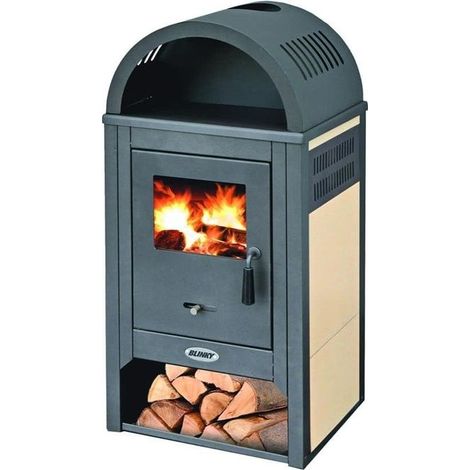 BLINKY 8011779398429 Vienna Stufa a Legna 10 Kw Fianchi in Ceramica Refrattaria Porta con Vetro Attacco Tubo 13 cm colore Avorio