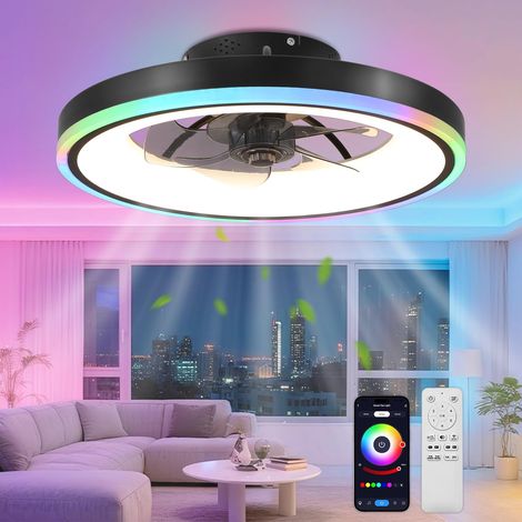 RGB Moderne Ventilateur Plafond Silencieux avec Lumiere 60W LED Dimmable(3000K-6500K) RGB Lampe Ventilateurs de Plafond avec Télécommande APP Minuterie 6 Vitesses pour Salon Chambre Noir (1/5)