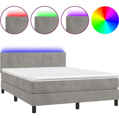 Maison Exclusive - Cama box spring colchón y LED terciopelo gris (1/5)
