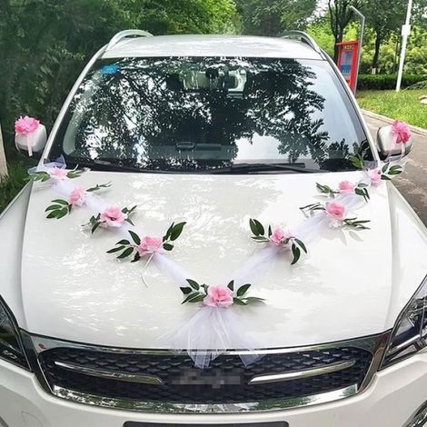 Ruban Decoration - Voiture Mariage - Gaze Fleurs Artificielles - 1,6 M - Rose Blanc - 1 Piece (1/4)
