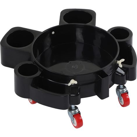 Seau à roulettes noir, chariot multifonction pour lavage auto, 5 roulettes pivotantes robustes (1/5)