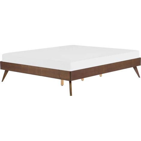 Cadre de Lit Double Moderne Placage de Bois de Frêne Foncé Sommier à Lattes MDF 160 x 200 cm Berric (1/5)