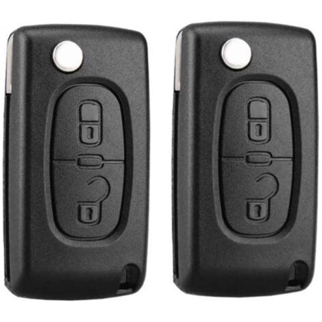 Lot de 2 coques de clé 2 boutons compatibles avec la clé pliable CE0536, adaptées aux modèles Peugeot 207, 307, 308, 407, 408, 3008, 5008 et Citroën C2, C3, C4, C5, C6, C8 (2 boutons, CE0536) (1/5)