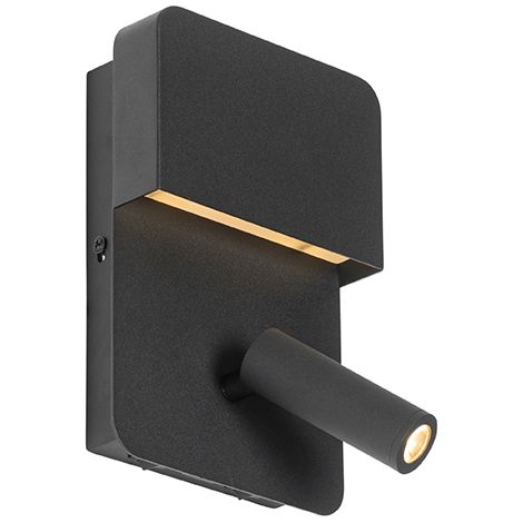 QAZQA Applique con braccio da lettura robin - Moderno - Acciaio - Nero - Allungato (non sostituibile) LED Max. 1 x 3.5 Watt