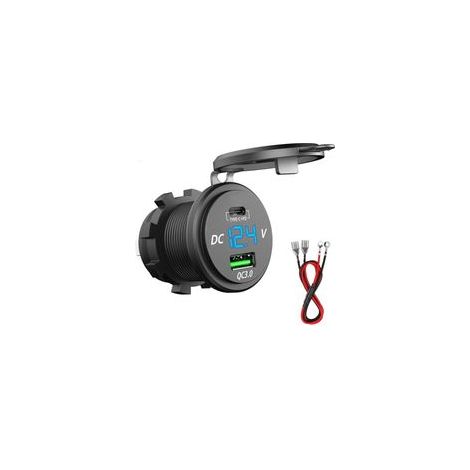 63W USB C prise de chargeur de voiture, 45W PD sortie 18W QC3.0 chargeur 12V USB briquet de cigarette prise avec LED voltmètre pour voiture RV bateau camion marine moto