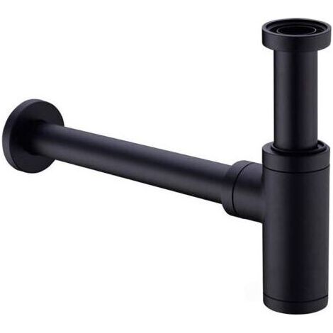 Laiton Siphon de Lavabo, Universel Syphon avec 200mm Tube d'extension, 1 1/4 x 32mm Réglable Sifon Anti Odeur Anti-fuite, Noir Mat (1/4)