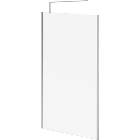 Pacco 8mm Clear Glass Polished Chrome 1850mm x 1200mm Walk In Shower Screen including Wall Channel with End Profile and Support Bar (1/5)