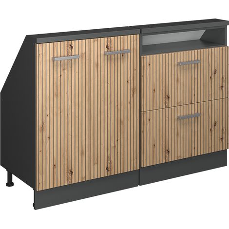 Ensembles de meuble de rangement sous pente Rion, Chêne Artisan/Anthracite, Lot de 2, Vicco