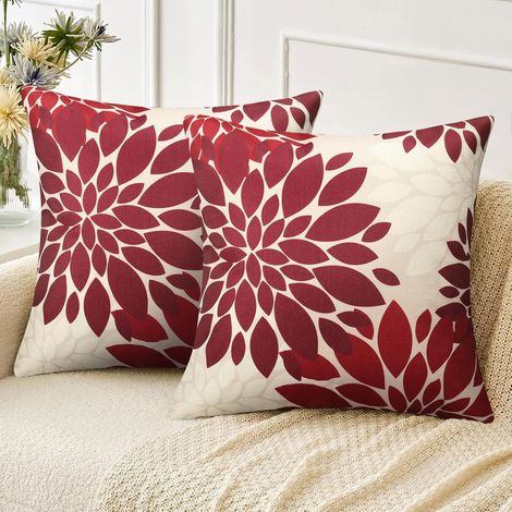 Housse Coussin Canapé 50x50 en Lin Moderne Boheme Rouge et Blanc Abstrait Fleur de Dahlia Taie d'oreiller Carré pour Coussin Canapé Chambre Salon Chaise Lot de 2 (1/5)