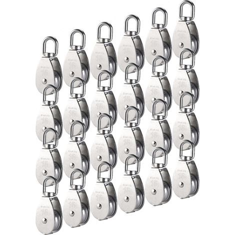 M15 Einzelrolle aus Edelstahl 304, 15 mm Einzelrollenblockrolle, Krandrehhaken, glattes Drahtseil, Kabellast 77 lbs/35 kg (24 Stück) (1/5)